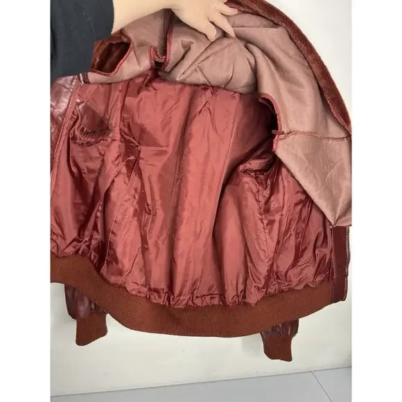Vintage 70’s Berman’s Leather Burgundy Lined Bomber Jacket Size 42